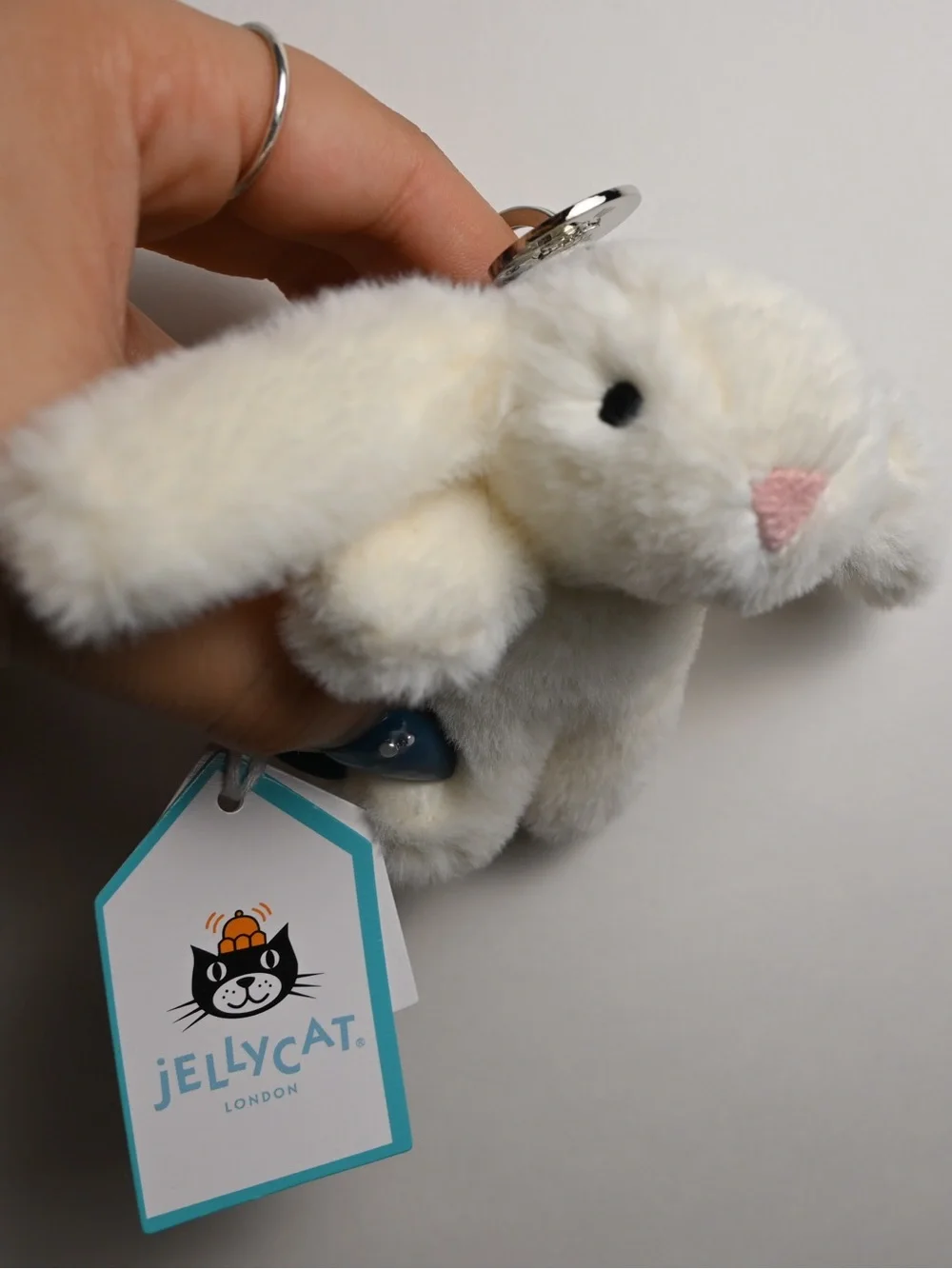 Jellycat Cream Bunny Keyring with Pink Nose